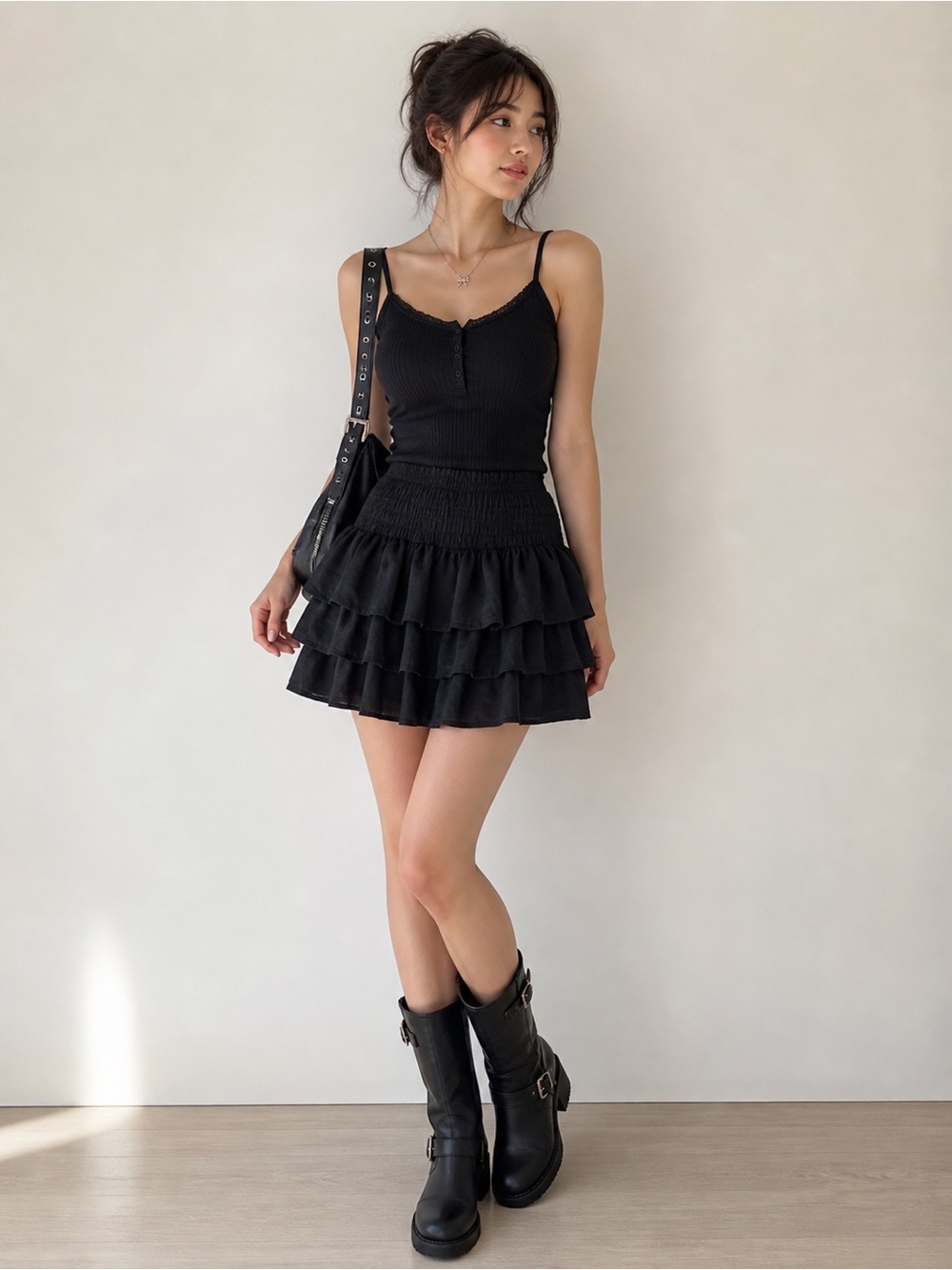 Aeropostale Black Ruffle Shorts Flowy Skort Style Elastic Waist Size M